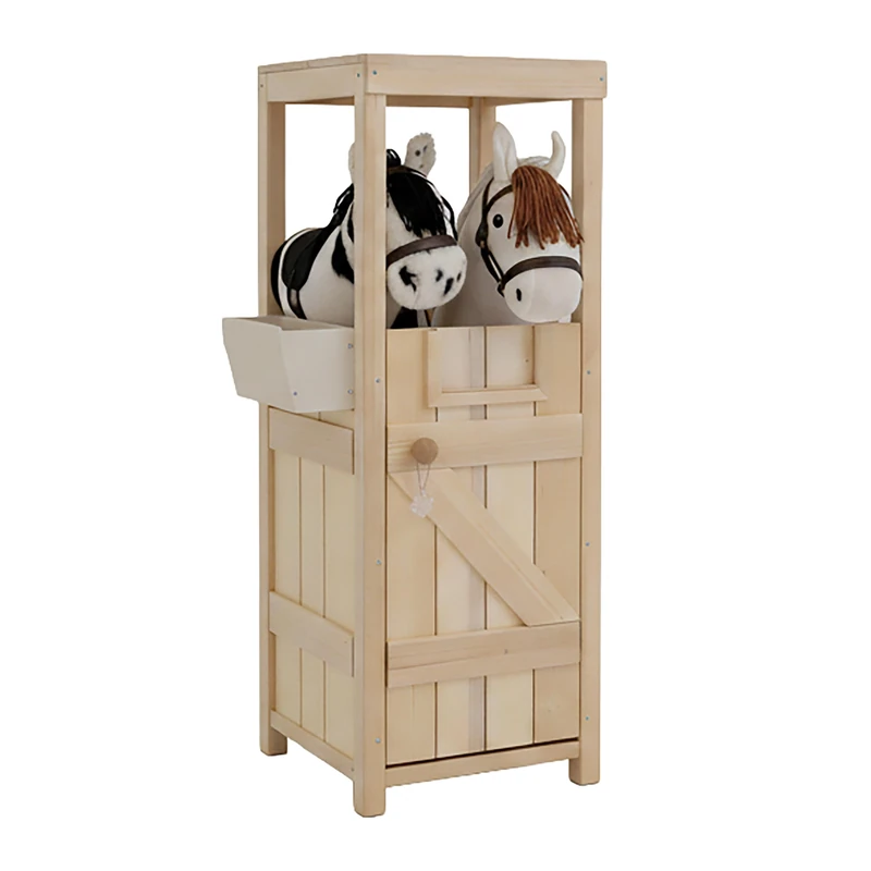 Relaxdays Hobby Horse Stall, for 2 hobby horses, with feeding trough, H x W x D: 97 x 35 x 25 cm, wood, natural