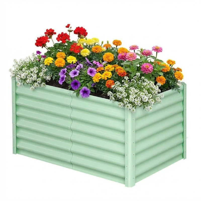 Galvanised Steel Raised Bed 183 x 91 x 61 cm - Rectangular Metal Raised Bed with Safety Edge & Gloves - Plant Bed for Garden, Vegetables, Herbs & Flowers - Green - Image 1