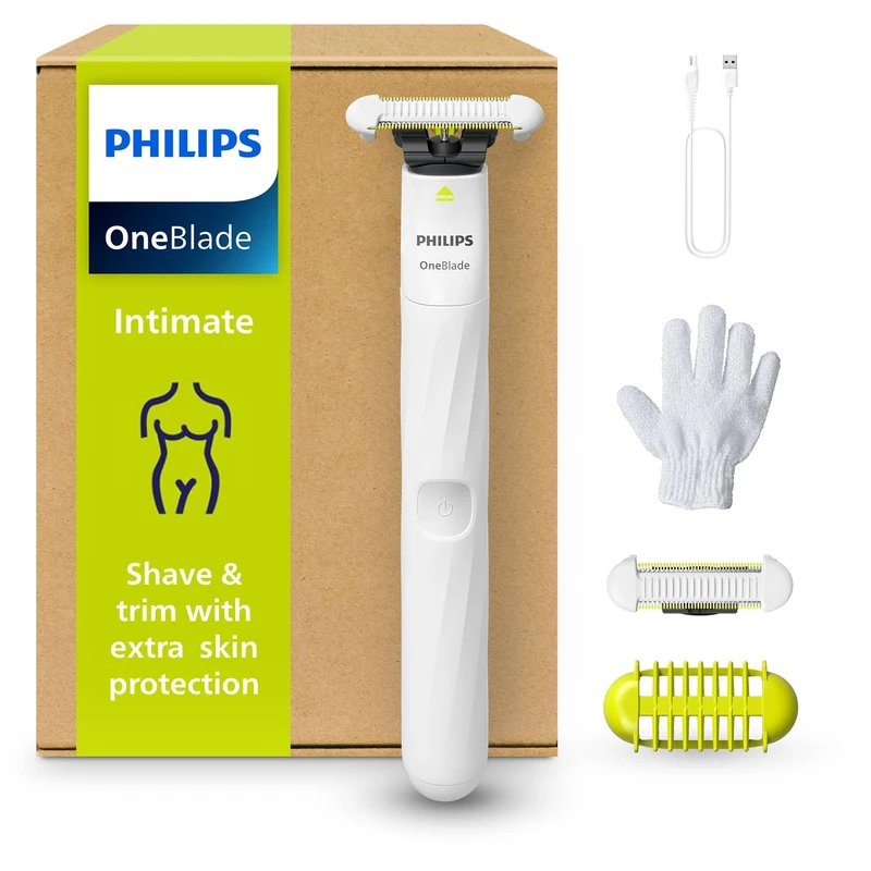 Philips OneBlade Intimate, Designed for Pubic Grooming, Trim & Shave with Extra Skin Protection, Close & Comfortable Results - not Completely Bare, Model QP1924/28