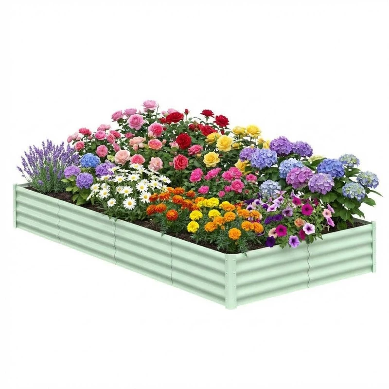 Galvanised Steel Raised Bed 244 x 122 x 30 cm - Rectangular Metal Raised Bed with Safety Edge & Gloves - Plant Bed for Garden, Vegetables, Herbs & Flowers - Green - Image 1