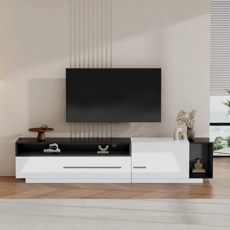 Ball & Cast Modern TV Cabinet with 1 Door, 1 Drawer and 2 Closed Storage Spaces, High Gloss TV Stand for TV up to 70 Inch, 170x38x42cm