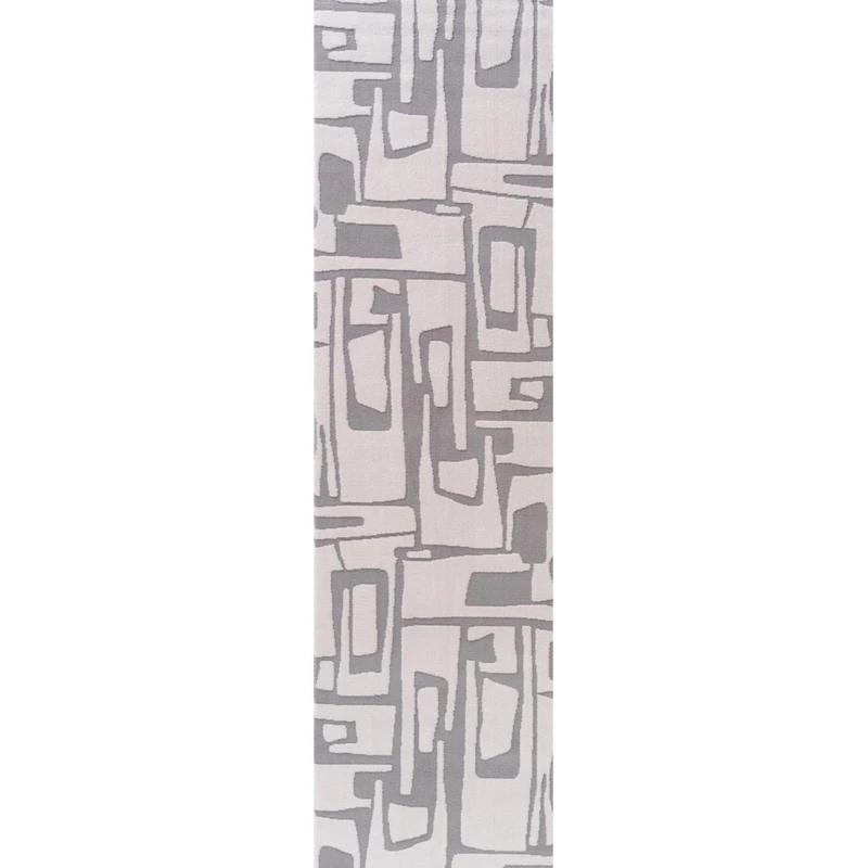 THE RUGS Living Room Rug, Loft Collection – Modern Textured 14mm Soft Pile Area Carpet, Non-Shedding & Easy Care [ Abstract Grey, 80x300 cm] - Image 1