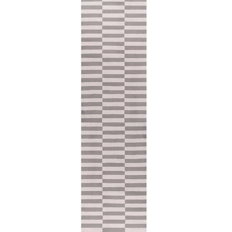 THE RUGS Living Room Rug, Loft Collection – Modern Textured 14mm Soft Pile Area Carpet, Non-Shedding & Easy Care [ Block Stripe Grey, 80x300 cm]