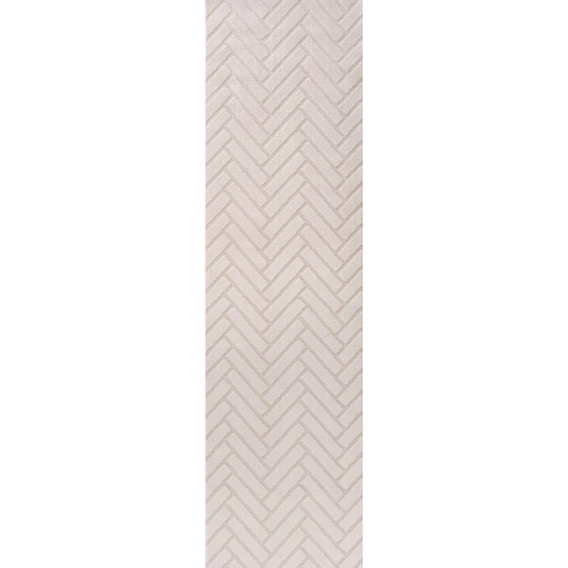 THE RUGS Living Room Rug, Loft Collection – Modern Textured 14mm Soft Pile Area Carpet, Non-Shedding & Easy Care [ Chevron Cream, 80x300 cm]