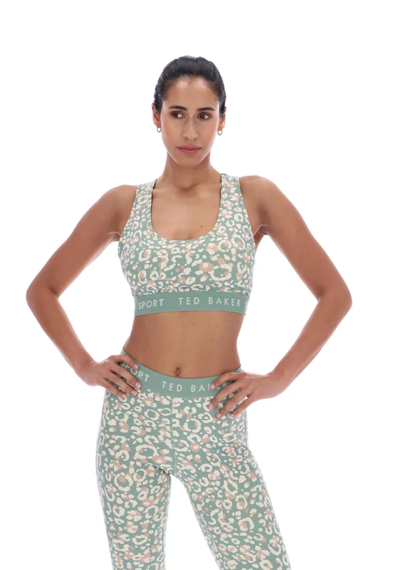 Ted Baker Sport Womens Pansy Essentials Printed Racer Back Bra, Green, Small