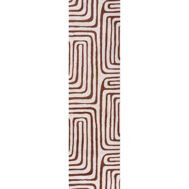 THE RUGS Living Room Rug, Loft Collection – Modern Textured 14mm Soft Pile Area Carpet, Non-Shedding & Easy Care [ Geometric Terra, 80x300 cm]