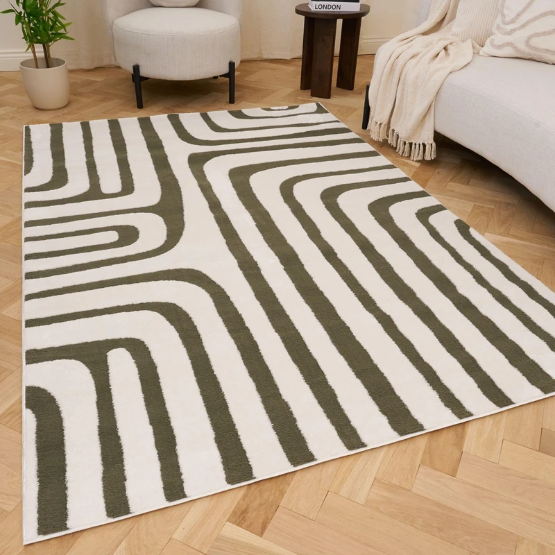 THE RUGS Living Room Rug, Loft Collection – Modern Textured 14mm Soft Pile Area Carpet, Non-Shedding & Easy Care [ Geometric Green, 120x170 cm]