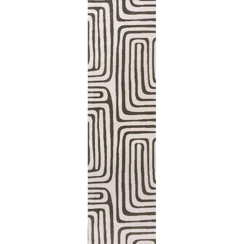 THE RUGS Living Room Rug, Loft Collection – Modern Textured 14mm Soft Pile Area Carpet, Non-Shedding & Easy Care [ Geometric Green, 80x300 cm]