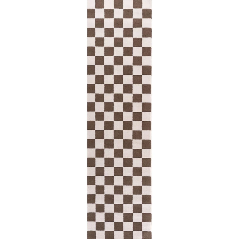 THE RUGS Living Room Rug, Loft Collection – Modern Textured 14mm Soft Pile Area Carpet, Non-Shedding & Easy Care [ Block Stripe Brown, 80x300 cm]