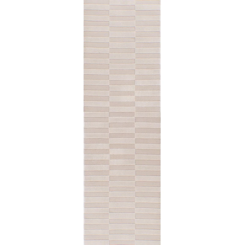 THE RUGS Living Room Rug, Loft Collection – Modern Textured 14mm Soft Pile Area Carpet, Non-Shedding & Easy Care [ Block Stripe Cream, 80x300 cm]
