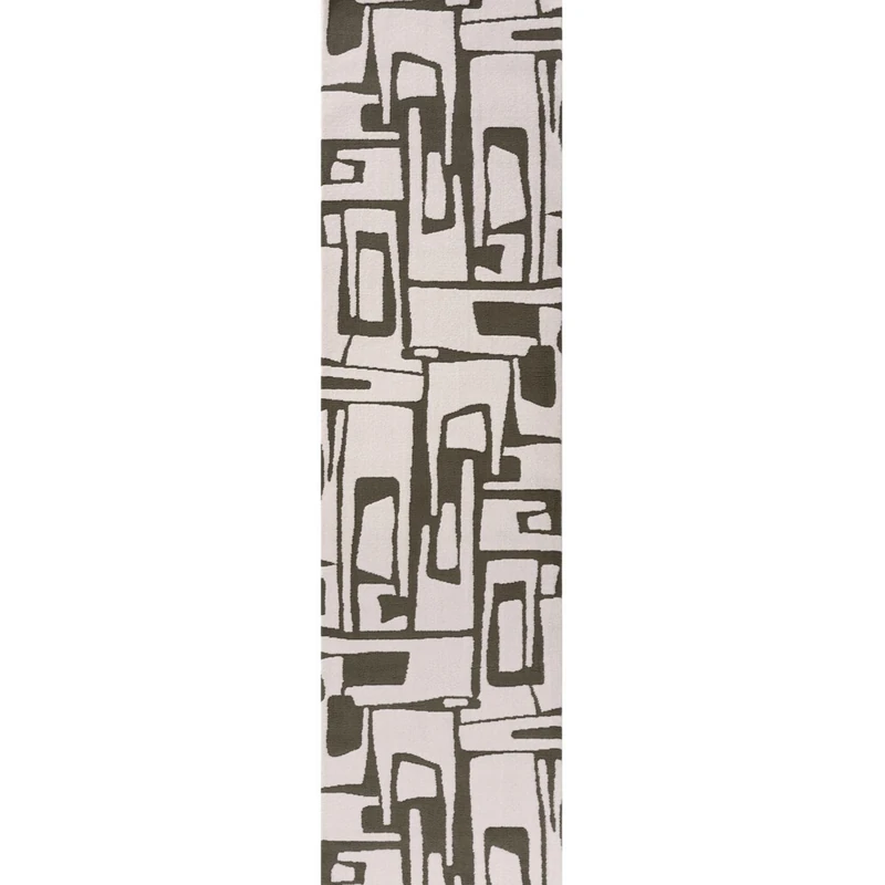 THE RUGS Living Room Rug, Loft Collection – Modern Textured 14mm Soft Pile Area Carpet, Non-Shedding & Easy Care [ Abstract Green, 80x300 cm]