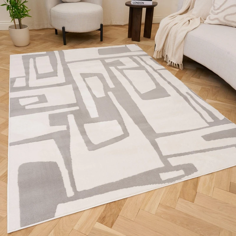 THE RUGS Living Room Rug, Loft Collection – Modern Textured 14mm Soft Pile Area Carpet, Non-Shedding & Easy Care [ Abstract Grey, 200x290 cm]