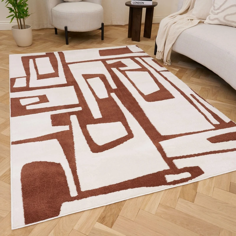 THE RUGS Living Room Rug, Loft Collection – Modern Textured 14mm Soft Pile Area Carpet, Non-Shedding & Easy Care [ Abstract Terra, 120x170 cm]