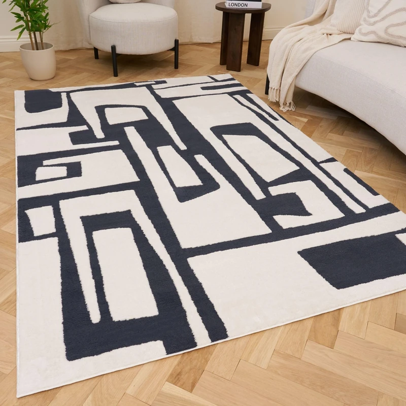 THE RUGS Living Room Rug, Loft Collection – Modern Textured 14mm Soft Pile Area Carpet, Non-Shedding & Easy Care [ Abstract Blue, 120x170 cm]