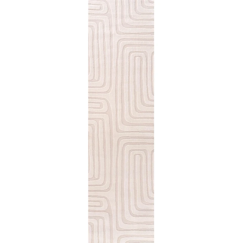 THE RUGS Living Room Rug, Loft Collection – Modern Textured 14mm Soft Pile Area Carpet, Non-Shedding & Easy Care [ Geometric Cream, 80x300 cm]