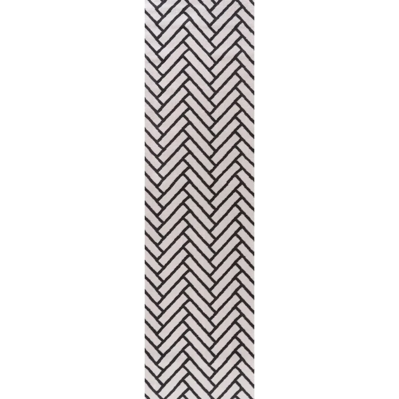 THE RUGS Living Room Rug, Loft Collection – Modern Textured 14mm Soft Pile Area Carpet, Non-Shedding & Easy Care [ Chevron Dark Grey, 80x300 cm]