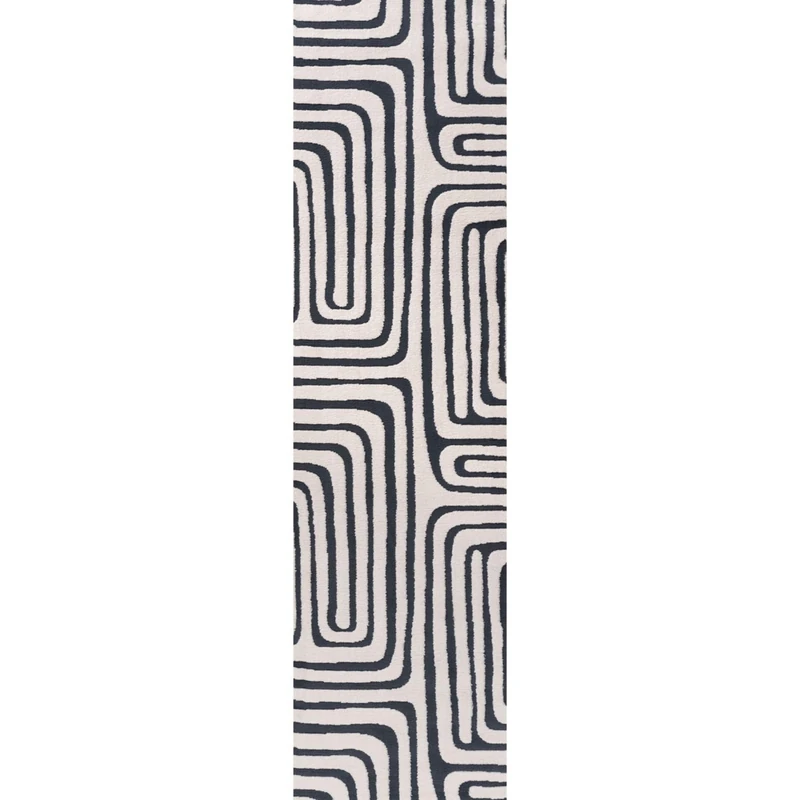 THE RUGS Living Room Rug, Loft Collection – Modern Textured 14mm Soft Pile Area Carpet, Non-Shedding & Easy Care [ Geometric Blue, 80x300 cm]