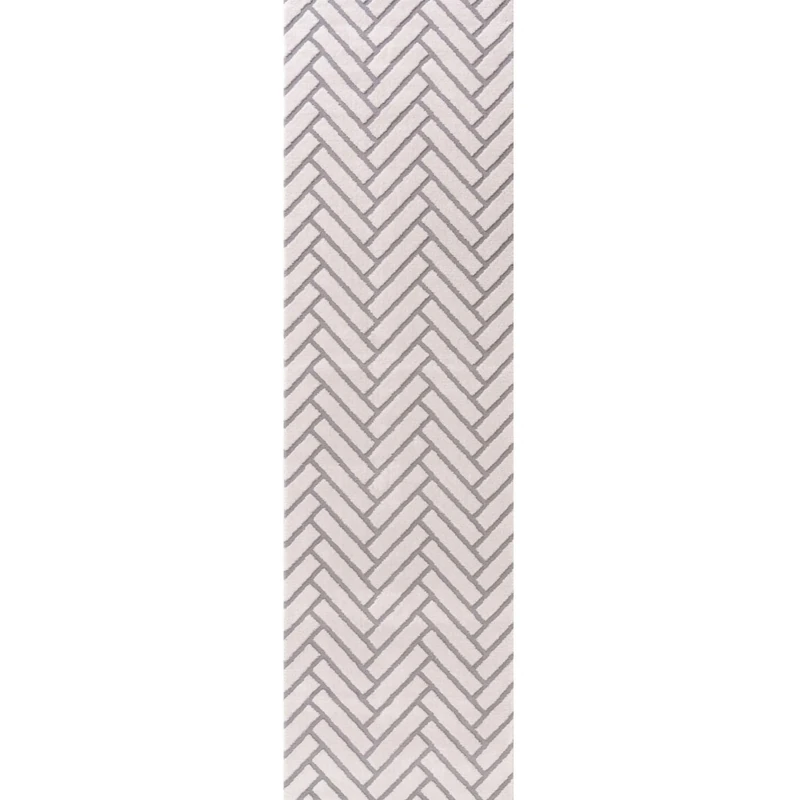 THE RUGS Living Room Rug, Loft Collection – Modern Textured 14mm Soft Pile Area Carpet, Non-Shedding & Easy Care [ Chevron Grey, 80x300 cm]