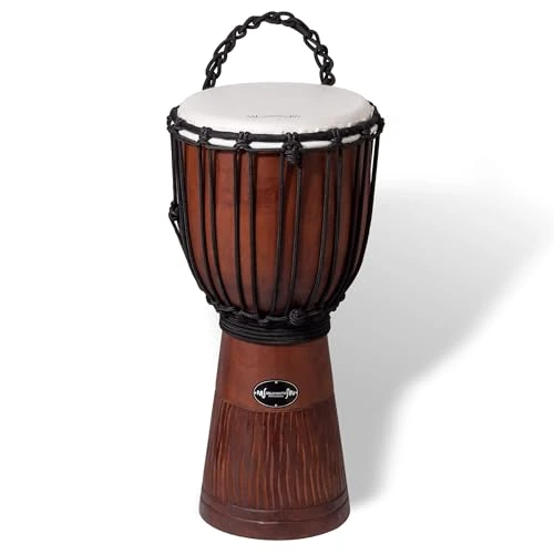 World Rhythm Djembe Drum 60cm (24”) with 11” Synthetic Head – Rope-Tuned Hand-Carved African-Style Drum for Performers, Drum Circles, Schools, Group Workshops