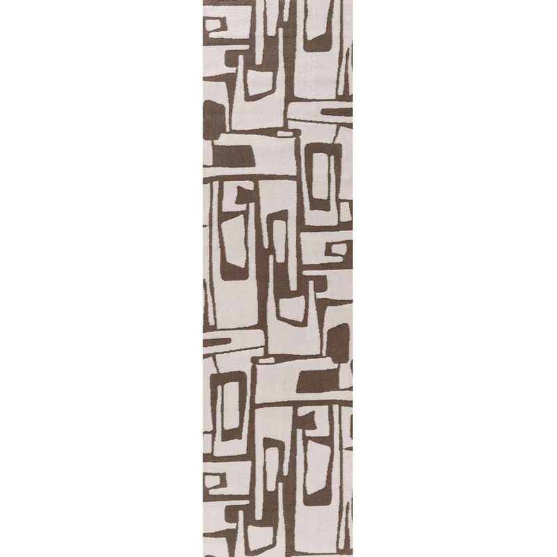 THE RUGS Living Room Rug, Loft Collection – Modern Textured 14mm Soft Pile Area Carpet, Non-Shedding & Easy Care [ Abstract Brown, 80x300 cm] - Image 1