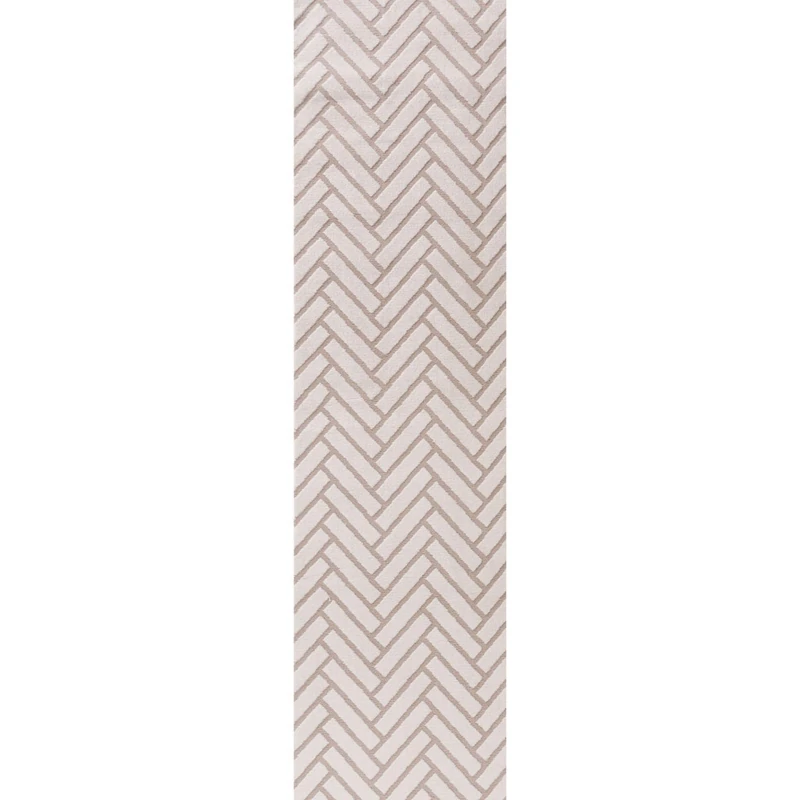 THE RUGS Living Room Rug, Loft Collection – Modern Textured 14mm Soft Pile Area Carpet, Non-Shedding & Easy Care [ Chevron Beige, 80x300 cm]