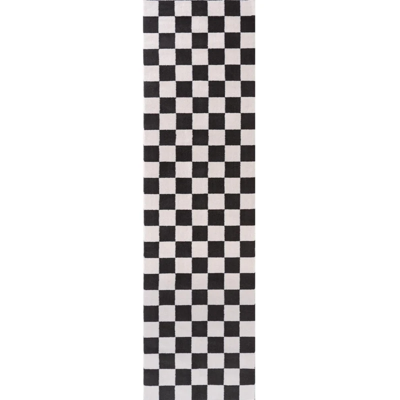 THE RUGS Living Room Rug, Loft Collection – Modern Textured 14mm Soft Pile Area Carpet, Non-Shedding & Easy Care [ Checkerboard Dark Grey, 80x300 cm]
