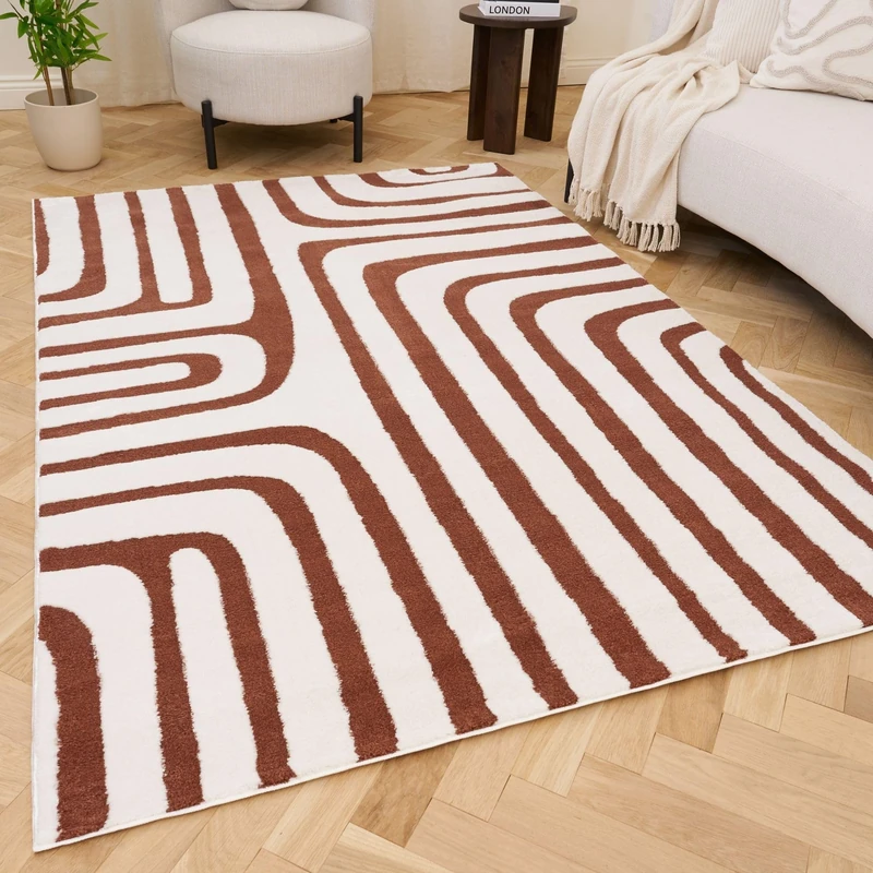 THE RUGS Living Room Rug, Loft Collection – Modern Textured 14mm Soft Pile Area Carpet, Non-Shedding & Easy Care [ Geometric Terra, 200x290 cm]