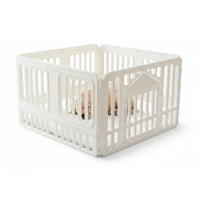 Aqpet Friends Indoor Dog Enclosure 97 x 97 x 60 H cm Plastic with Door - Modular Playpen White for Puppies and Pets - Park Fence for Home, Cats and Dogs
