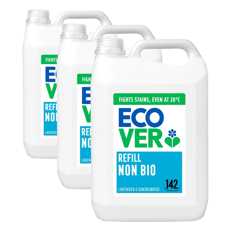 Ecover Concentrated Non-Bio, Laundry Detergent Refill, Laundry Washing Liquid, Lavender and Sandalwood, 142 Washes, 5L (Pack of 3)