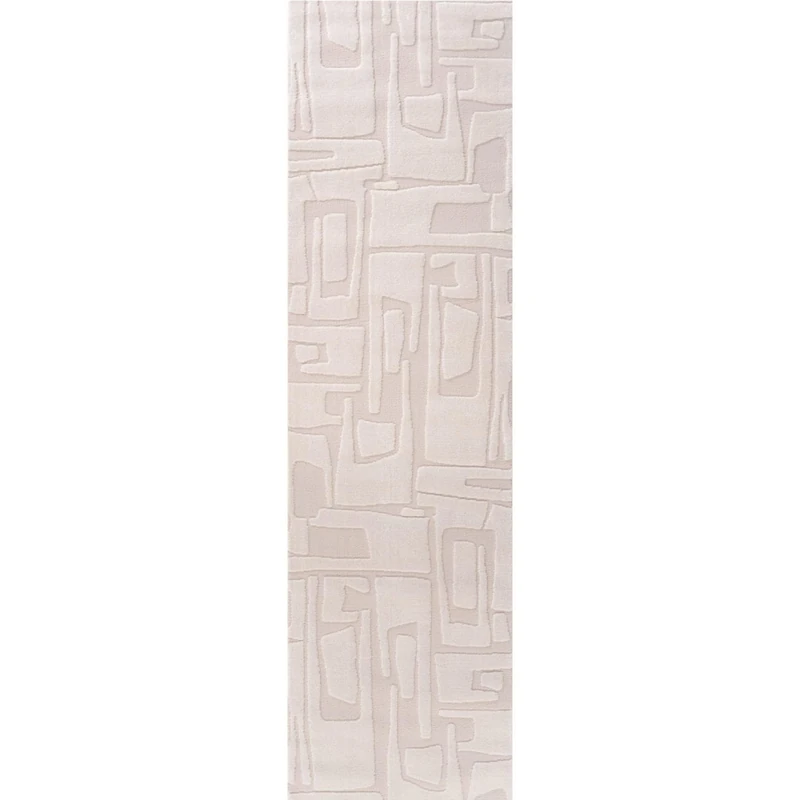 THE RUGS Living Room Rug, Loft Collection – Modern Textured 14mm Soft Pile Area Carpet, Non-Shedding & Easy Care [ Abstract Cream, 80x300 cm]