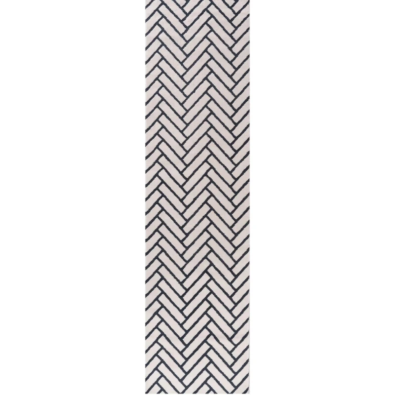 THE RUGS Living Room Rug, Loft Collection – Modern Textured 14mm Soft Pile Area Carpet, Non-Shedding & Easy Care [ Chevron Blue, 80x300 cm]