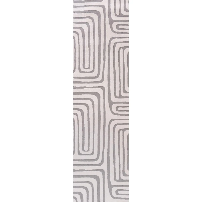 THE RUGS Living Room Rug, Loft Collection – Modern Textured 14mm Soft Pile Area Carpet, Non-Shedding & Easy Care [ Geometric Grey, 80x300 cm]