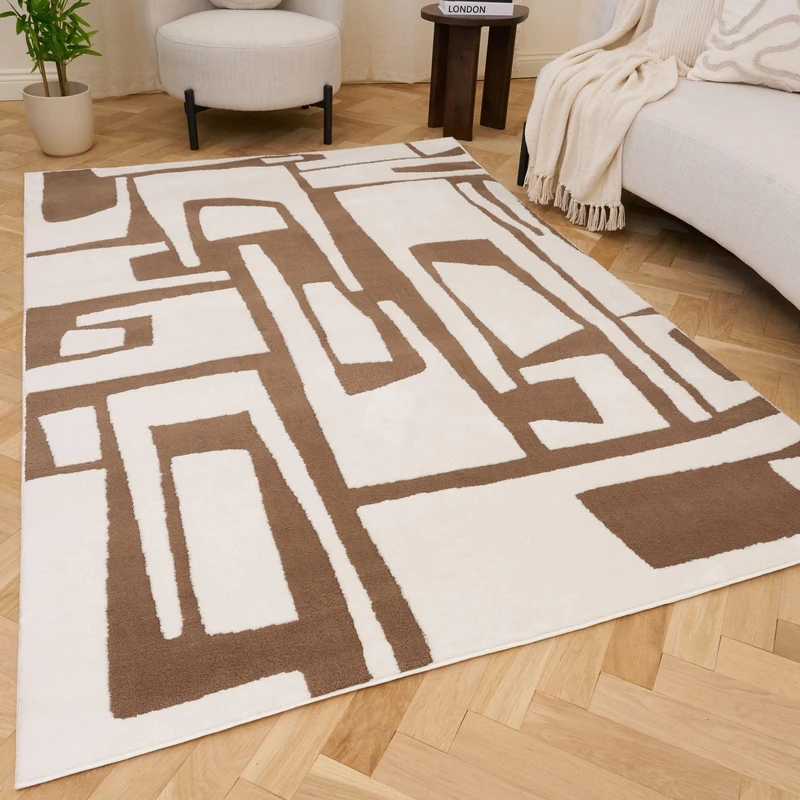 THE RUGS Living Room Rug, Loft Collection – Modern Textured 14mm Soft Pile Area Carpet, Non-Shedding & Easy Care [ Abstract Brown, 200x290 cm]