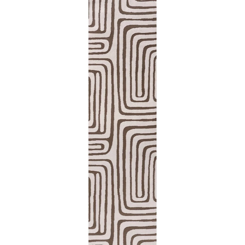THE RUGS Living Room Rug, Loft Collection – Modern Textured 14mm Soft Pile Area Carpet, Non-Shedding & Easy Care [ Geometric Brown, 80x300 cm]