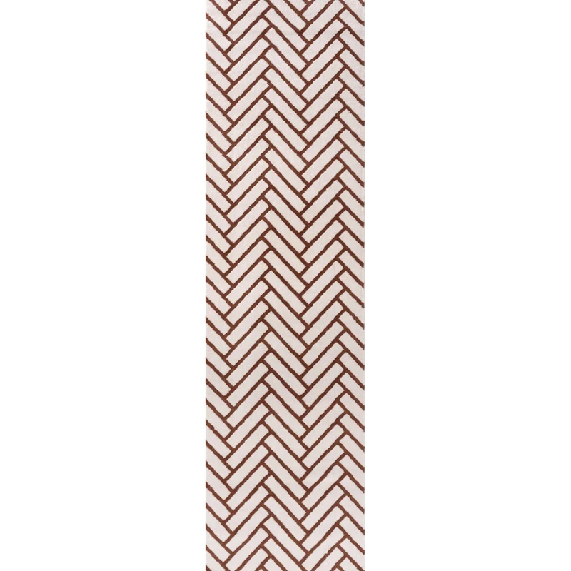 THE RUGS Living Room Rug, Loft Collection – Modern Textured 14mm Soft Pile Area Carpet, Non-Shedding & Easy Care [ Chevron Terra, 80x300 cm]