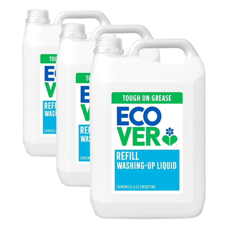 Ecover Washing Up Liquid Refill, Washing Up Soap, Tough on Grease and Grime, Fresh Camomile & Clementine Scent, 1 x 5L (Pack of 3)