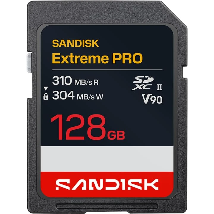 SANDISK Extreme PRO SD UHS-II V90 Card 128GB (read speeds up to 310MB/s, write speeds up to 304MB/s, works with DSLR and Mirrorless cameras)