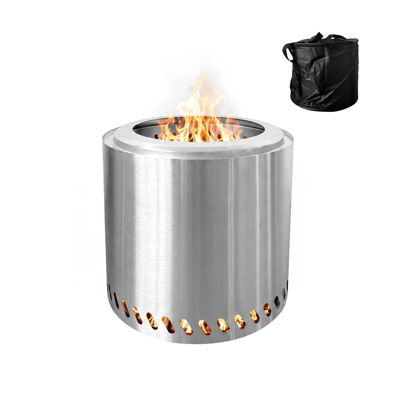 Relaxdays Smokeless Fire Bowl in Stainless Steel with Ash Container, 36x38x38 cm, Silver
