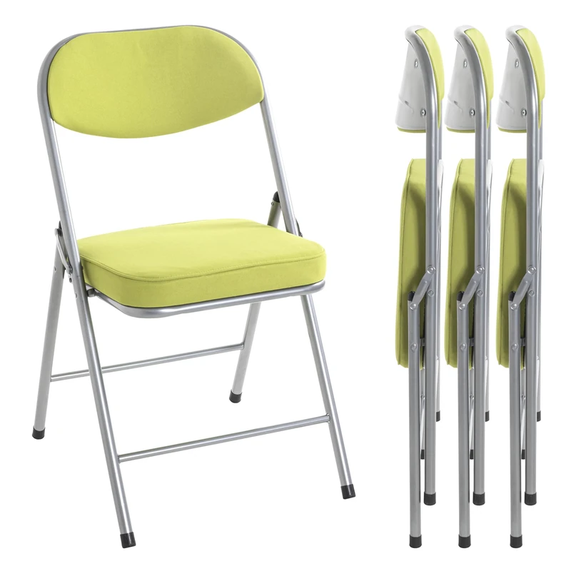 HAKU Folding Chair Upholstered Set of 4 Folding Chairs Comfortable Alu, Olive, Textile Fabric - Upholstered Back and Seat, Steel - Dimensions: W 47 x H 79 x D 53 cm, Style: Modern