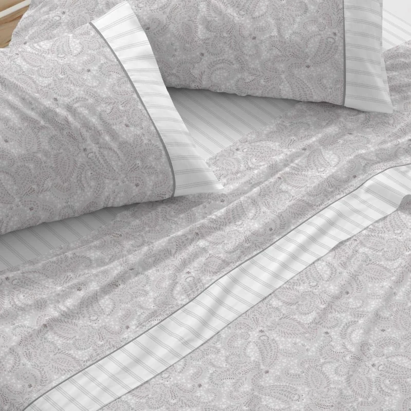 Burrito Blanco | Cotton Bedding Set | Bed 150 cm Design 636 | Grey Color (150 x 190/200 cm.)