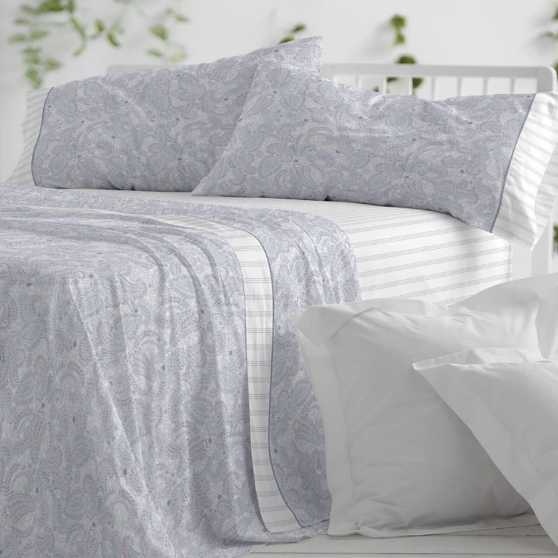 Burrito Blanco | Cotton Bedding Set | Bed 200 cm Design 636 | Blue Color (200x200 cm.) - Image 1