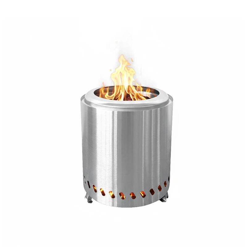 Relaxdays Smokeless Tabletop Fireplace, Stainless Steel, 25 x 22.5 x 22.5 cm, Removable Ash Tray, Camping, Silver