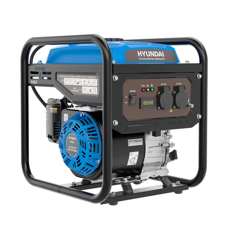 Hyundai 3.3kW / 3300W Petrol Open Frame Inverter Generator, Recoil Start, 3.0kW Continuous, 7.5L Long-Run Tank, Pure Sine Wave