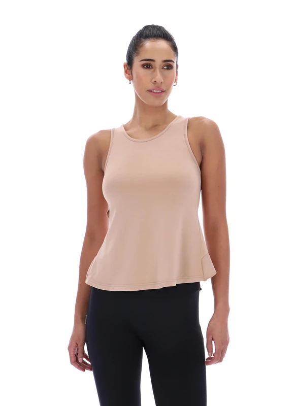 Ted Baker Sport Womens Edith Ruffle Comfort Stretch Yoga Tank Warm Taupe