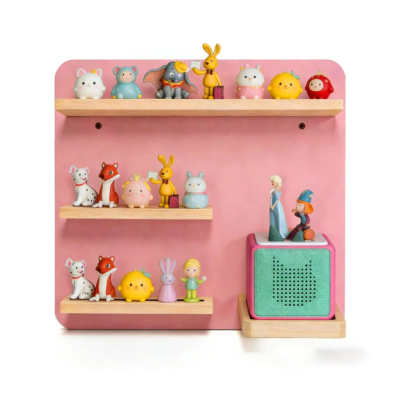 Relaxdays Magnetic Wall Shelf for Toniebox & 27 Tonies, Pink, 29x39x15 cm - Image 1