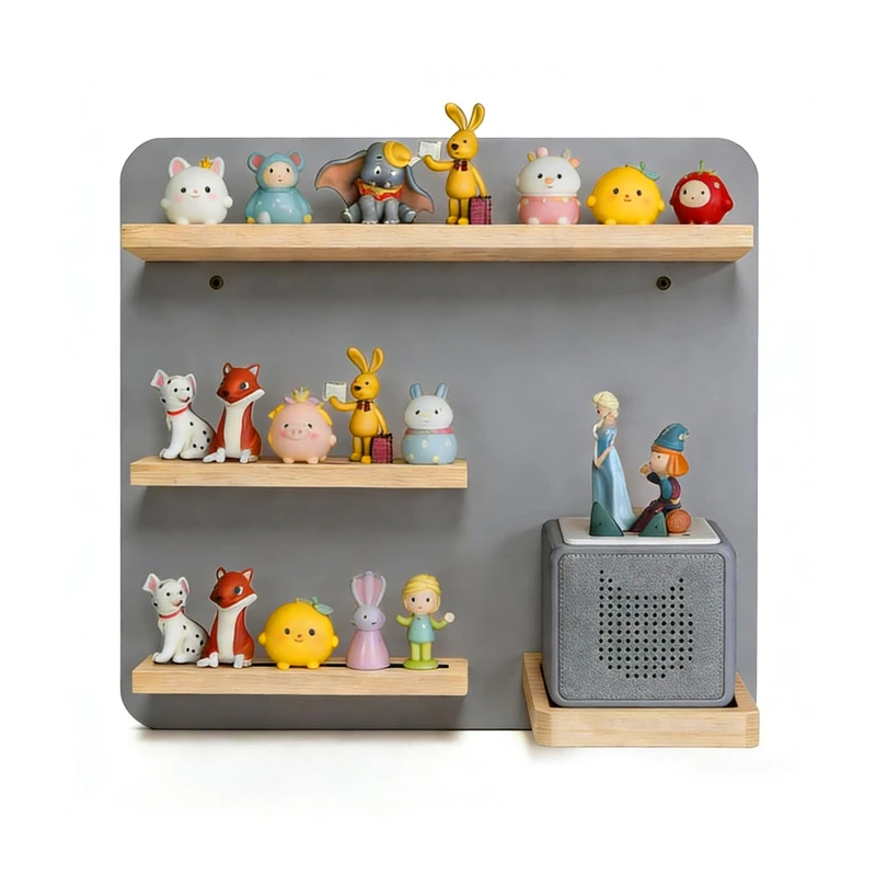 Relaxdays Toniebox Shelf, Wall-Mounted Magentic Storage for Toniebox & 27 Tonies, 29x39x15cm, Grey