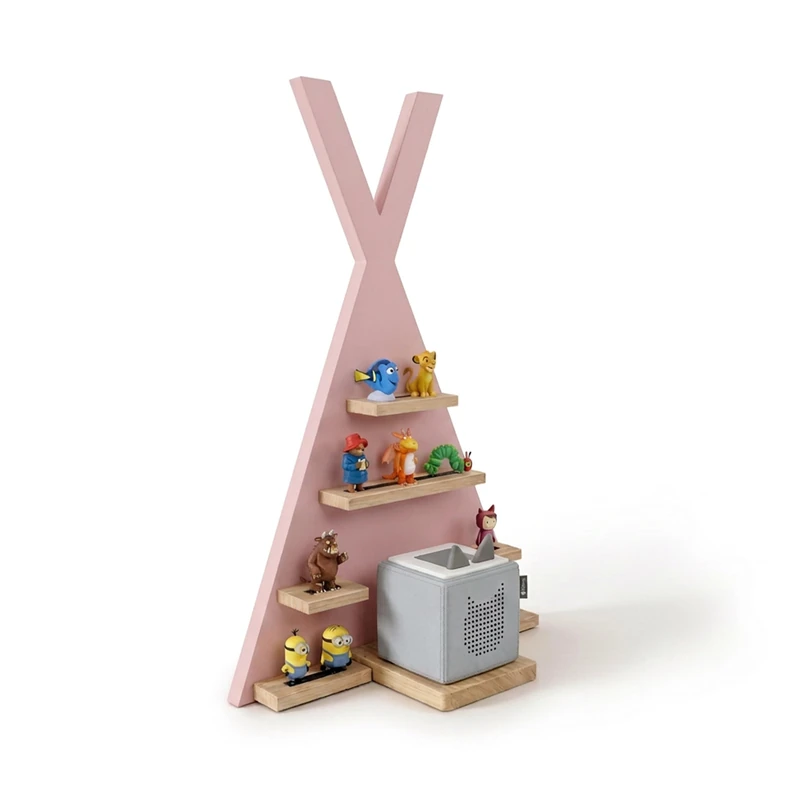 Relaxdays Toniebox Shelf, Magnetic Tent for Toniebox & 34 Tonies, Pink, 69x49x9 cm