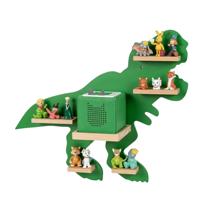 Relaxdays Magnetic Toniebox Shelf for 35 Tonies, Dino, Green, 45x59x15 cm