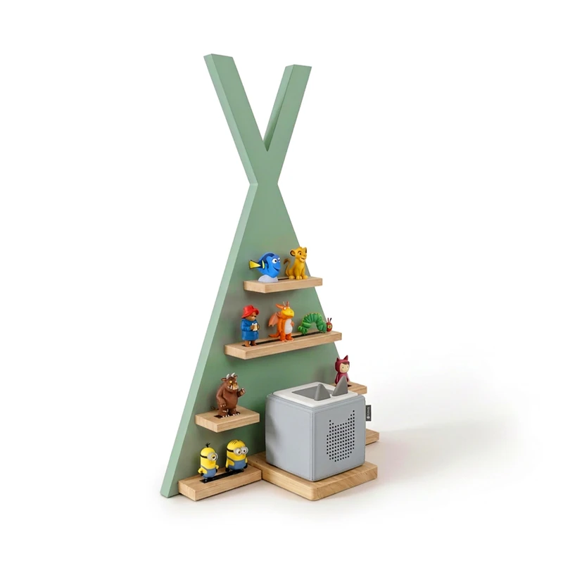 Relaxdays Toniebox Shelf, Magnetic, for Toniebox & 34 Tonies, Tent Style, 69x49x9 cm, Sage
