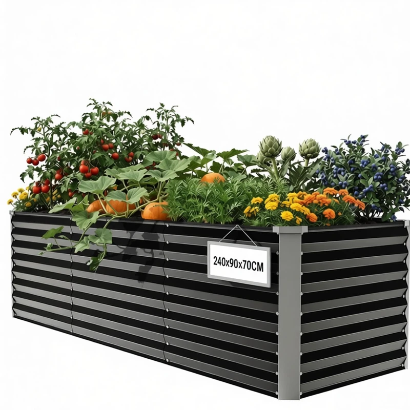 YITAHOME Raised Beds for Garden 240 * 90 * 70cm,Galvanised Steel Plate Metal Raised bed, planters outdoor with Safety Edging for Garden with Support Rod & Gloves for Vegetables Flowers Fruit(Grey)